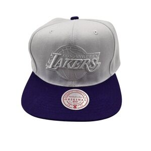 Los Angeles Lakers Hat Cap Snap Back Mens White Purple NBA Basketball Flat Bill